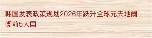 韩国发表政策规划2026年跃升全球元天地阛阓前5大国